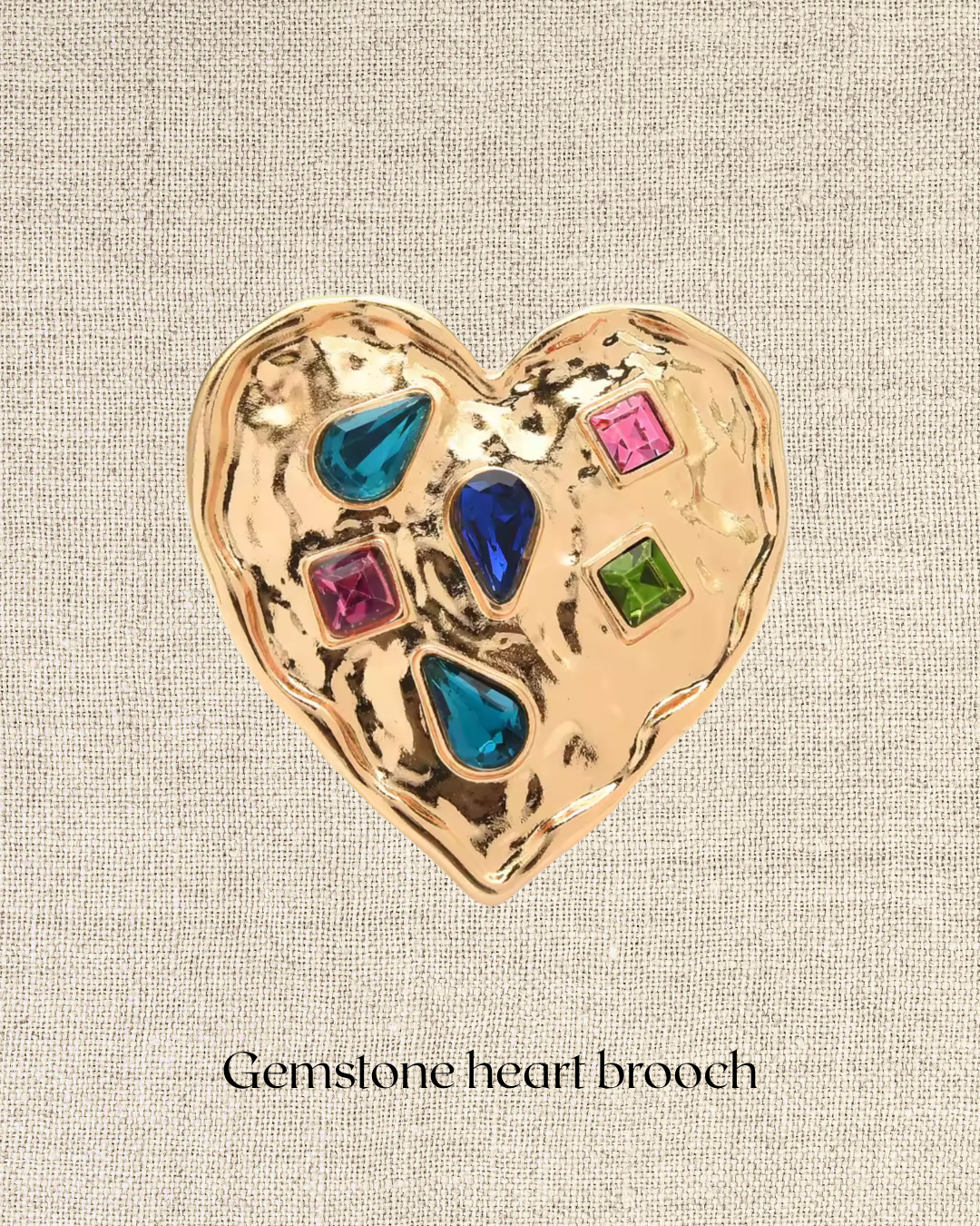 Gemstone gold heart brooch