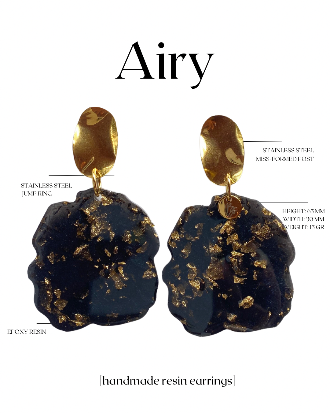 AIRY EARRINGS BLACK AND GOLD