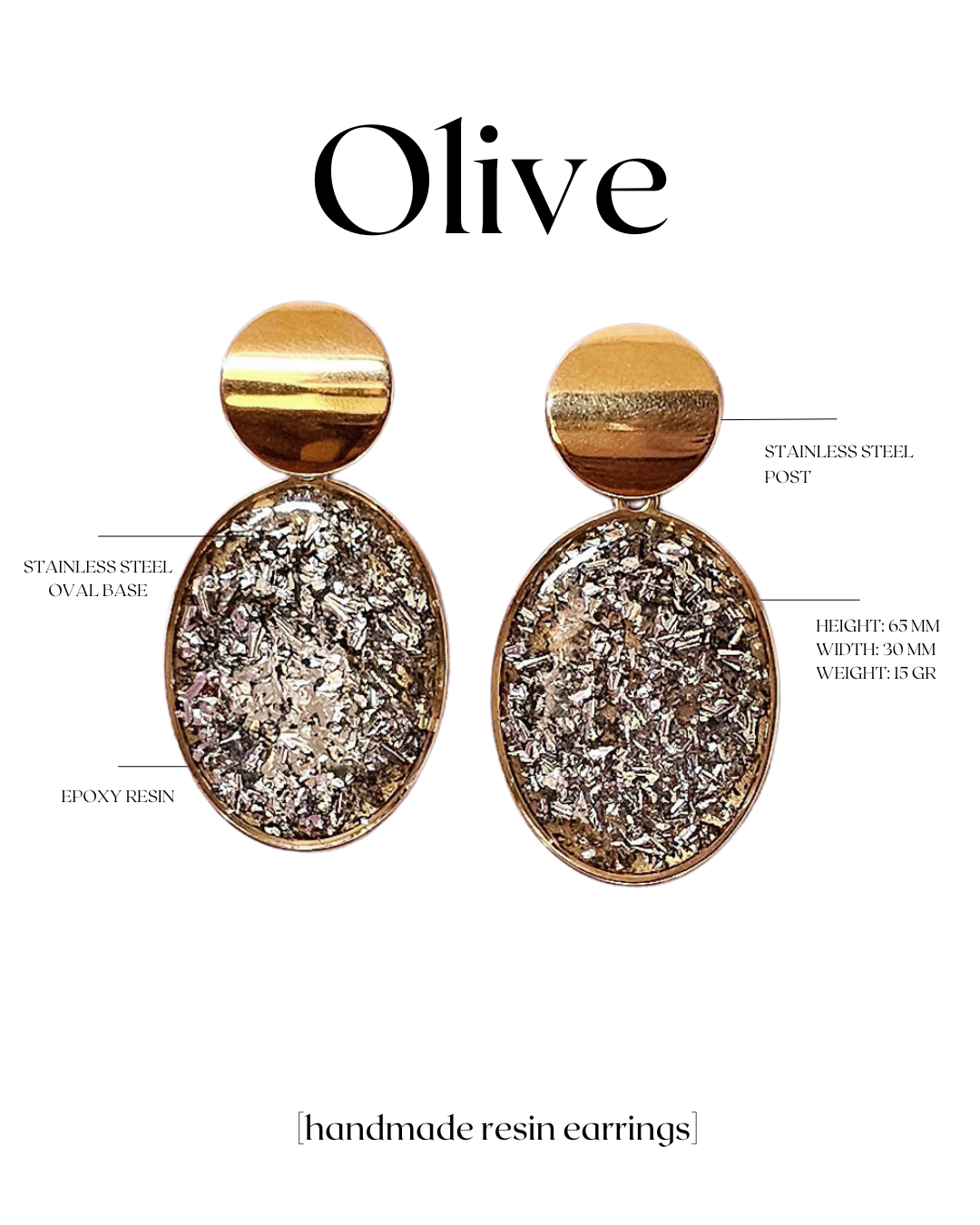 OLIVE EARRINGS SILVER FLAKES