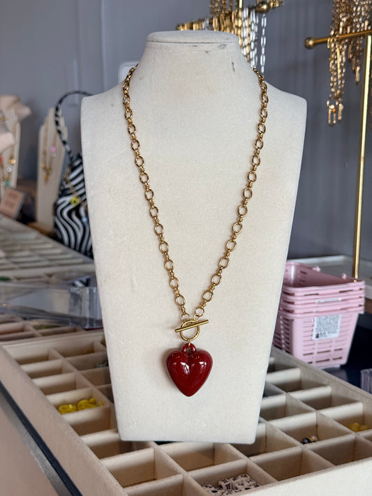 Burgundy 3D heart necklace